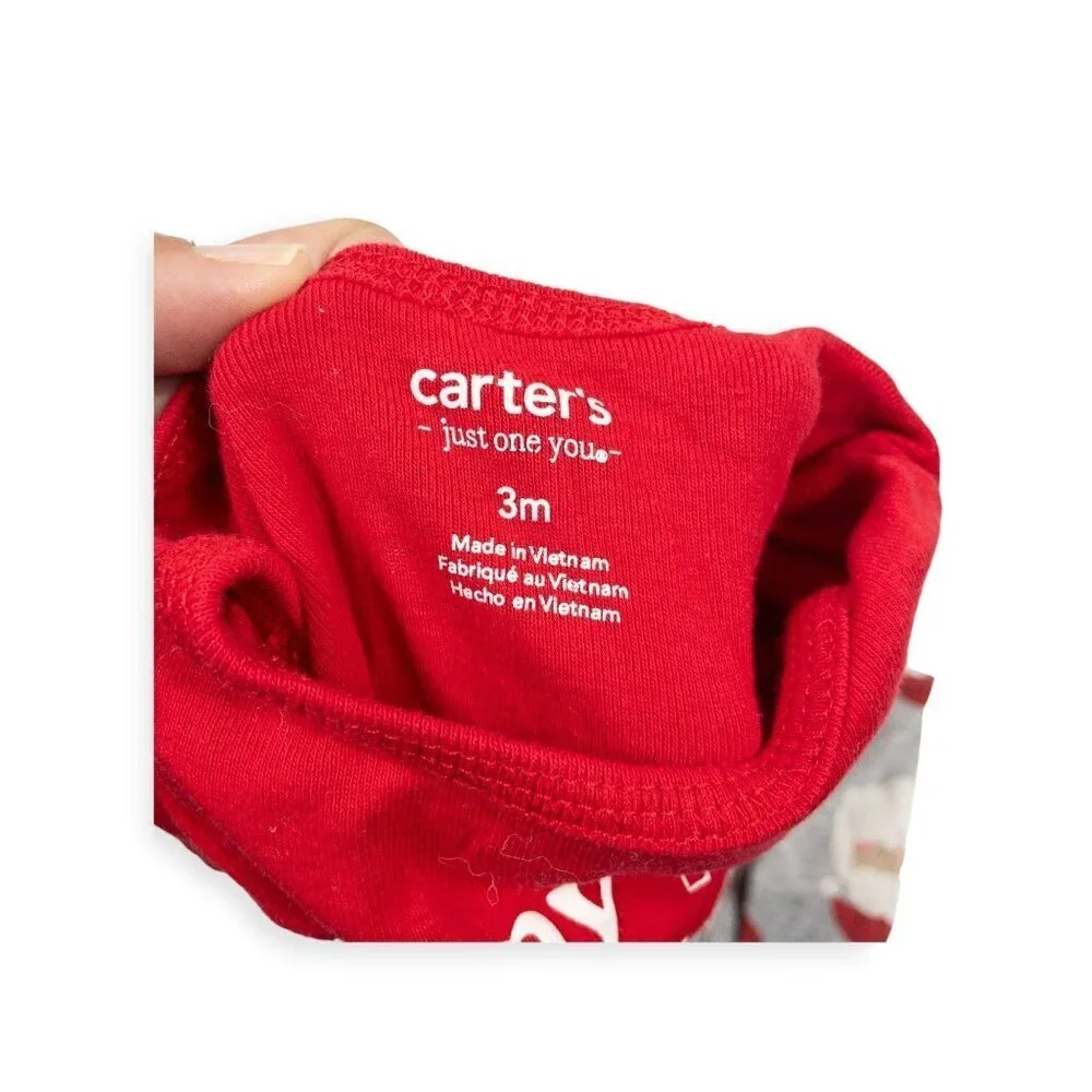 Carters Baby 3M Christmas Bodysuit Set Red & Gray Long Sleeve Cotton